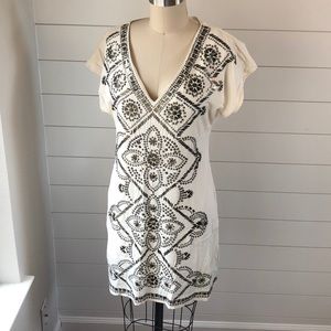 Hale Bob white silk embroidered dress